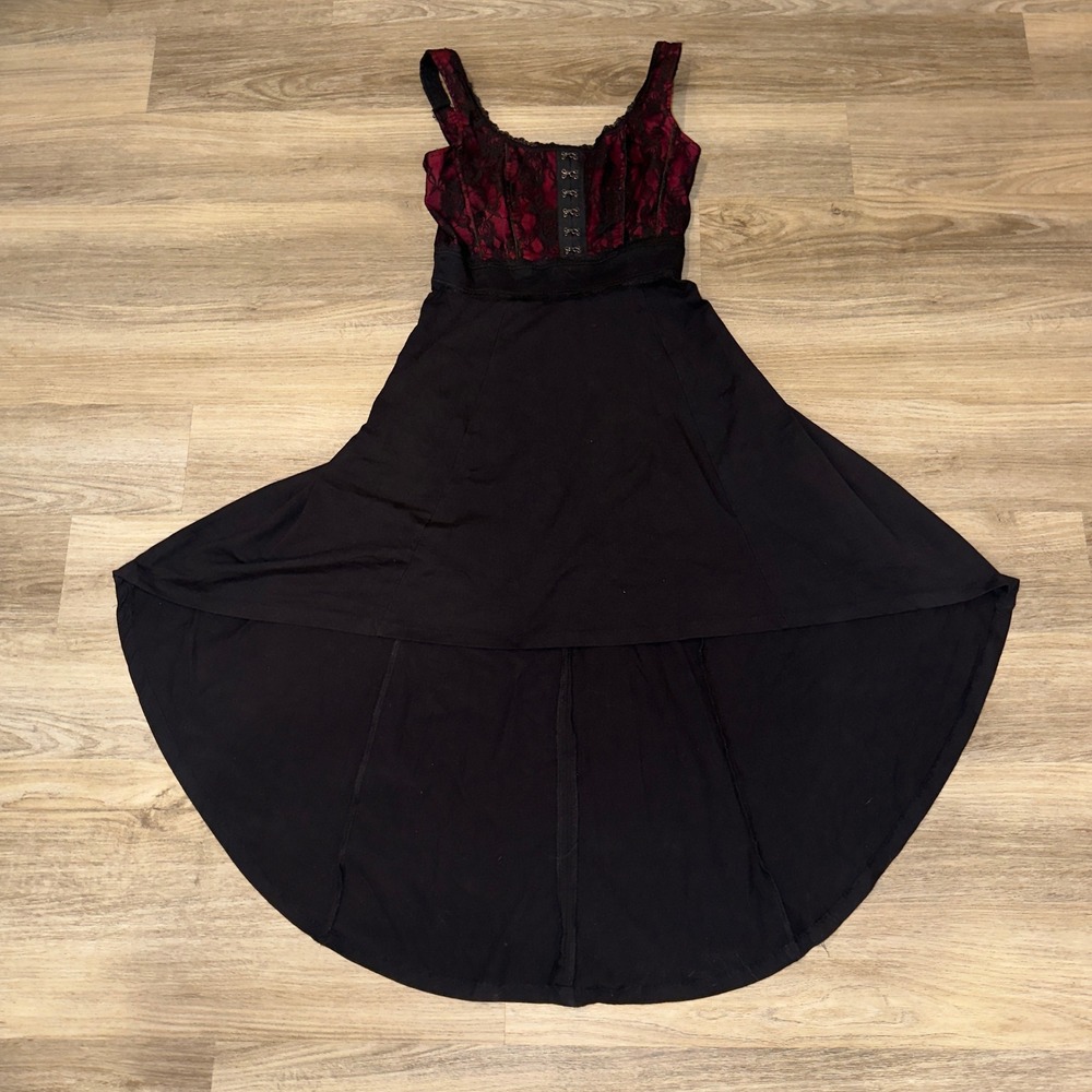 Royal Bones By Tripp NYC Burgundy Black Lace Corset Hi-Lo Dress CE1620 Large